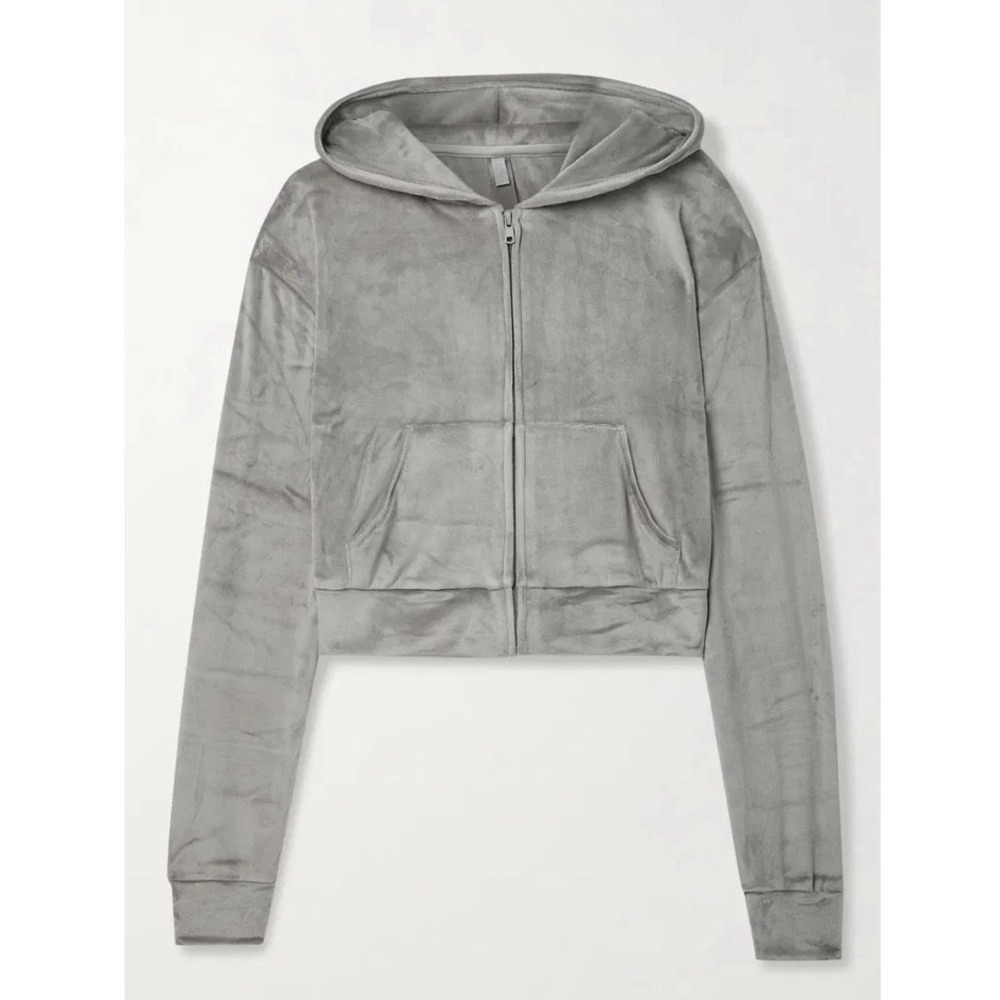 NWT Skims Velour Cropped Zip Up Hoodie Sweatshirt Size S